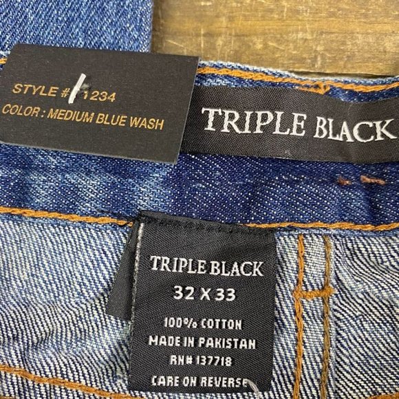 BRAND NEW - Triple Black Medium Wash Men's Denim Jeans Straight Fit Sz. 32/33 - Picture 2 of 8